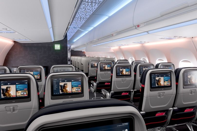 New-look economy cabins will feature 'enhanced' mood lighting and new decorative motifs on bulkheadsSource: Delta Air Lines