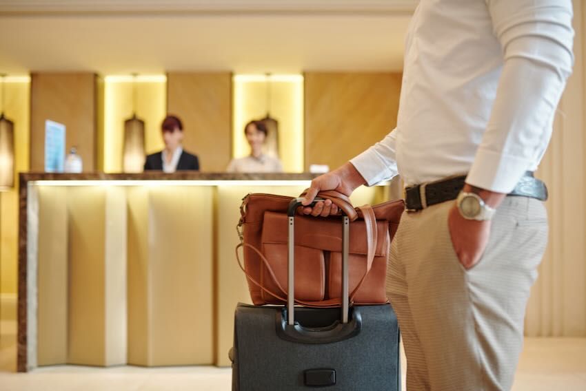 Hotel reception desk traveller