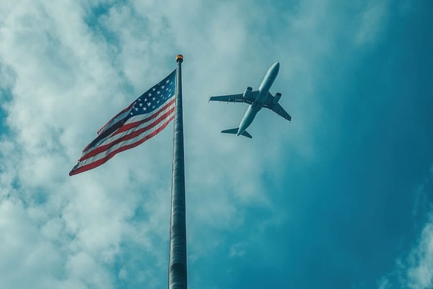 Plane and US flag